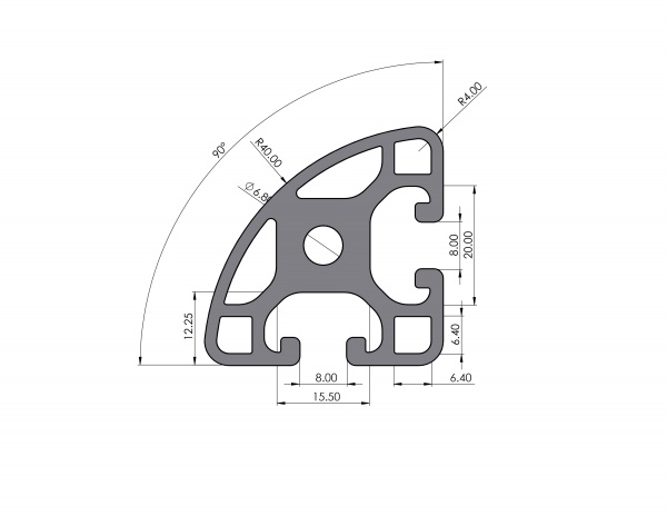 Aluminium profile 40x40 light groove 8 I-Type R90 black